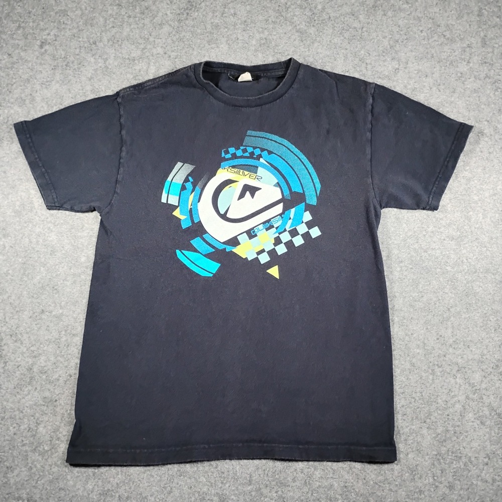 Vintage Quiksilver Kids Black Graphic T-Shirt Short Sleeve Crew Neck Cotton‎ S